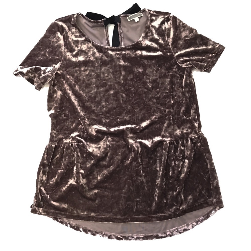 Pleione Crushed Velvet Velour Top Peplum Velvet S